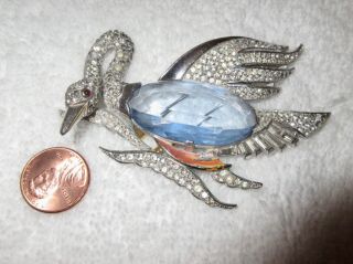 Large Crown Trifari Jelly Belly Swan Crane Brooch A Philippe Fur Clip VERY Rare 3