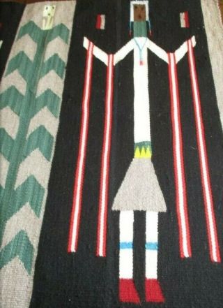 Antique Navajo Rug Yei Blanket Native American Indian Yeibechai Night Tapestry 2