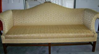 Kittinger Williamsburg Mahogany Chippendale Sofa Yellow Damask Fabric Wa 1005