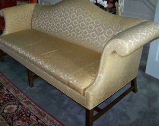 Kittinger Williamsburg Mahogany Chippendale Sofa Yellow Damask Fabric WA 1005 2