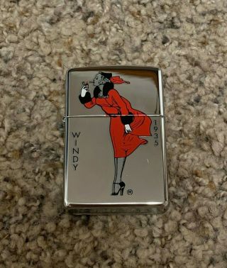 1999 " Windy 1935 " Lady In Red Dress Chrome Zippo Xvi Lighter