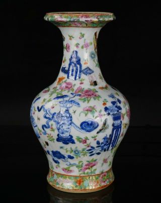 Large Antique Chinese Famille Rose Blue And White Crackle Glaze Vase C1850 Qing