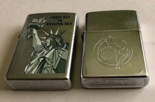2 Vintage Zippos.  Lighters Statue Of Liberty & Anniversary One Not Fired