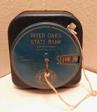 Vintage Add - A - Coin Bank Blue River Oaks State Bank Houston,  Tx,  With Key