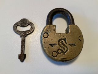 Vintage Padlock & Key With Letter S