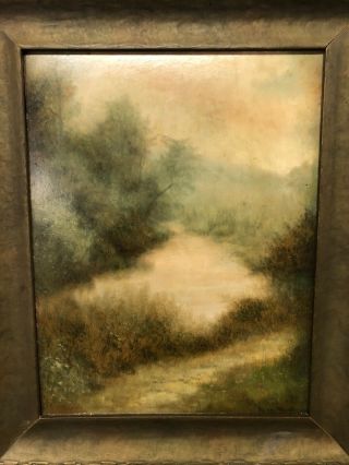 Antique Ben Austrian Oil On Artist Board Of A Spring Landscape 17 1/2” X 14 1/2” 2