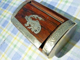 Antique/ Vintage French Wooden Snuff box with a Silver inlaid lid,  Silver ends 2