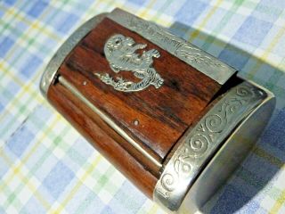 Antique/ Vintage French Wooden Snuff box with a Silver inlaid lid,  Silver ends 3