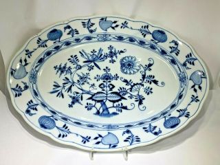 Antique Early 1815 Meissen Large Oval 18 " Blue Onion Pattern Serving Platter