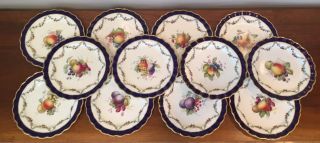 Antique Royal Worcester Hand Painted Fruit Luncheon Plates E.  Phillips 12