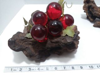 Vintage 2 Red and Orange Mid Century Lucite Acrylic Grape Cluster Driftwood 12 