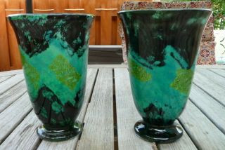 Signed Rare Set Daum Nancy Signed Vase Antique Green Glass 7 Inches