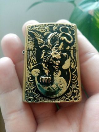 Golden Devil Dragon Zippo Solid Brass Dated Xvi Insert Dated Xv No Box