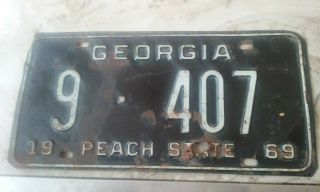 Vintage 1969 Georgia License Plate Auto Car Tag 9 407 Peach State Ga