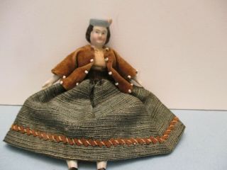 Antique 5” German ? Dollhouse Doll Bisque Head And Limbs Clothes