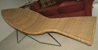 Iconic Mid Century Modern Wicker Fish Chair Chaise Lounge W/ Iron Frame 76 " Long
