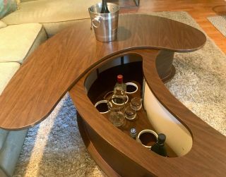 Mid Century Modern Boomerang Coffee Table w/ Built - in Bar - MCM MUST - HAVE 2