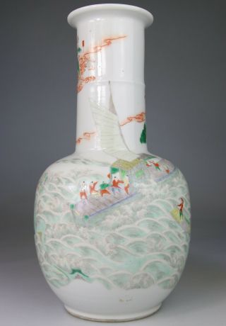 Antique Rare Chinese Porcelain Vase Famille Verte Wucai - Kangxi Mark Qing 19th
