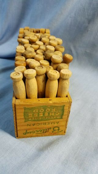 VINTAGE WOOD CLOTHES PINS in WOOD CHEESE BOX COUNTRY DECOR 4 LAUNDRY ROOM 2