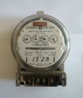 Vintage Ge General Electric Single - Phase Watt/hour Meter Stater 3 Wire