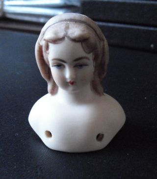 Vintage Ej Signed Art Porcelain Small Girl Doll Head And Shoulders 1 7/8 " Tall