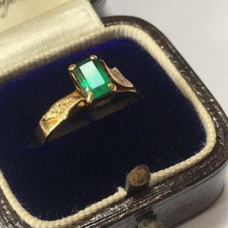 Antique Art Deco 18ct Gold Emerald - Cut Emerald Ring 0.  47ct (1925 - 1930 
