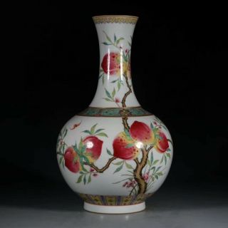 Antique Chinese Famille Rose Porcelain Peach Vase - Guangxu Marked