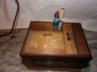 Vintage Wooden Mechanical Cigarette Dispenser Box Japan Little Man Black America