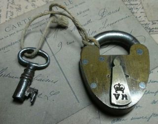Vintage Small Victorian Brass & Steel Padlock With Key Gc Gwo