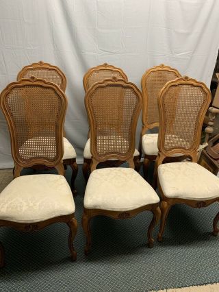 Six Vintage Thomasville French Country Provincial Cane White Dining Room Chairs