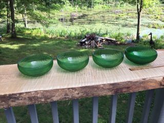 Set Of 4 Emerald Green Ribbed Candy Dish Bowl Vintage E.  O.  Brody Co Cleveland Oh