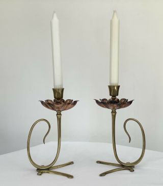 Was Benson Arts Crafts Nouveau Fantastic Pair Candlesticks Signed