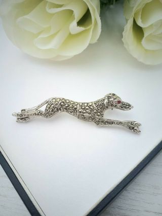 Vintage Jewellery - Racing Dog Greyhound Brooch With Marcasite Stones.  1950 