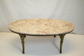 Italian Oval Marble Top Coffee Table W/ Bronzed Metal Cabriole Legs C.  1930 