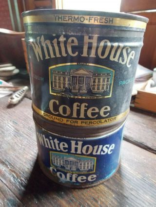 2 Vintage White House Coffee Tin Cans
