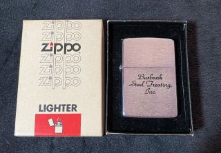 Vtg Zippo Lighter Engraved “burbank Steel Treating Inc” Boxed 5 Barrel Hinge