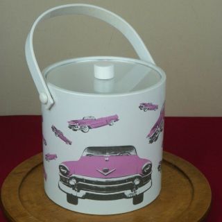 Vintage Shelton Ware Ice Bucket Pink Cadillac Mcm Lucite Vinyl Barware
