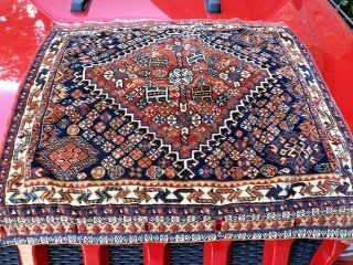 Auth: 19th C Antique Shekarlou Qash - Qai Finest Silk Weft Tribal Khorjin 26x26 Nr