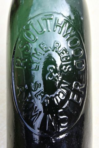 Vintage C1900s R.  Southwood Axminster Devon Emerald Green Glass Beer Ale Bottle