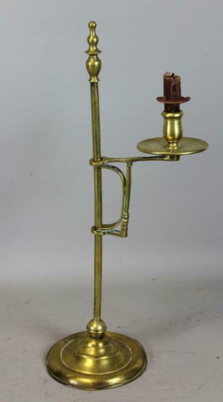 Rare 18th C Brass Table Top Adjustable Candle Holder Weighted Base Old Surface