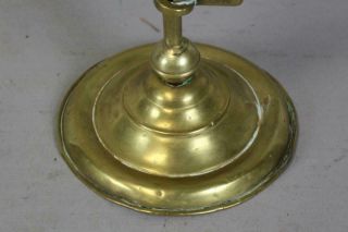 RARE 18TH C BRASS TABLE TOP ADJUSTABLE CANDLE HOLDER WEIGHTED BASE OLD SURFACE 2