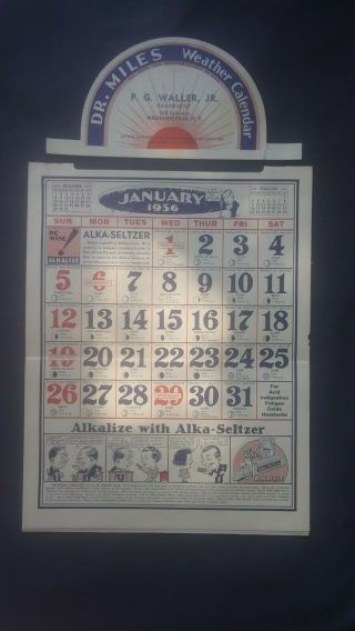 Vtg.  1936 Dr Miles Medicine Weather Calendar Advertising With Hanger & Envelope