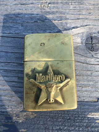 Vintage Brass Zippo Lighter Marlboro Country Star & Longhorn Initials Dbs