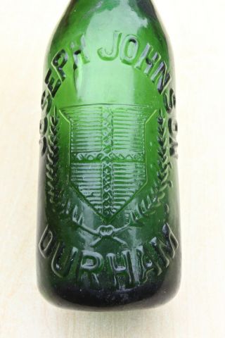 Vintage C1900s Joseph Johnson Durham Shield Pictorial Green Glass Beer Bottle