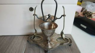 Antique / Vintage Epns Footed Egg Cup Holder & Spoons - 2 Egg Cups And 2 Spoons