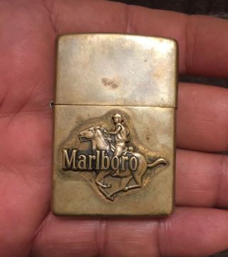 Vintage Rare Zippo Marlboro Bronco Rider Brass Lighter Made In Usa