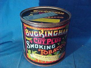 1920s Buckingham Cut Plug 1lb Tobacco Tin Colorful Litho Label
