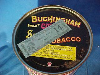 1920s BUCKINGHAM Cut Plug 1lb TOBACCO TIN Colorful Litho Label 2