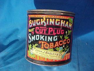 1920s BUCKINGHAM Cut Plug 1lb TOBACCO TIN Colorful Litho Label 3
