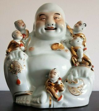 Chinese Republic Famille Rose White And Gold Porcelain Buddha